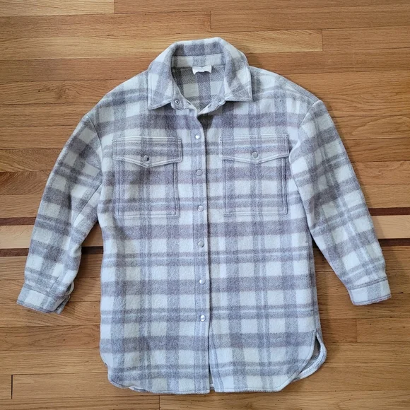 SEZANE ANNELINE PLAID WOOL JACKET SHACKET - Picture 4 of 8